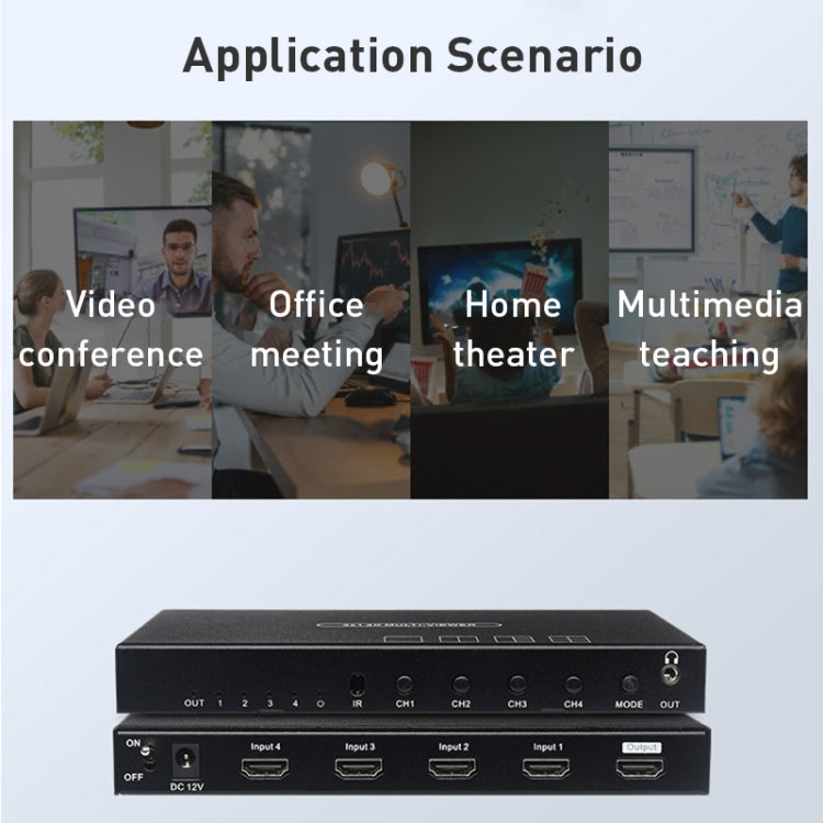 Measy MV4341 4K 30Hz 4 In 1 Out HDMI Quad Screen Splitter, Plug Type: EU Plug (Black) - free shipping - PMC Jewellery - Order now!