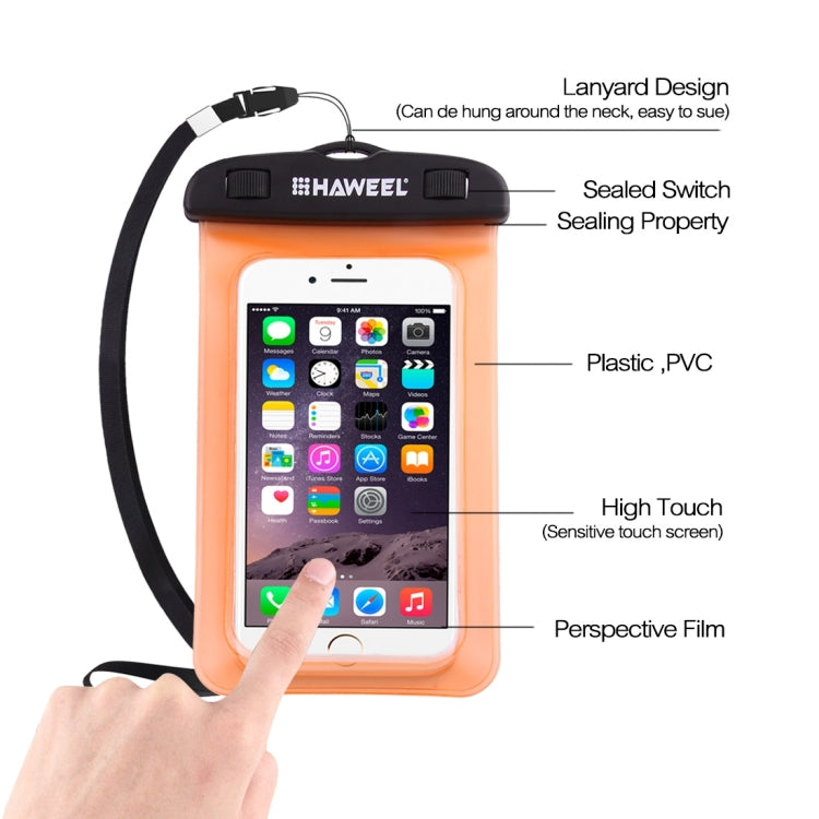 HAWEEL Transparent Universal Waterproof Bag with Lanyard for iPhone, Galaxy, Huawei, Xiaomi, LG, HTC and Other Smart Phones(Orange) - More iPhone Cases by HAWEEL | Online Shopping South Africa | PMC Jewellery | Buy Now Pay Later Mobicred