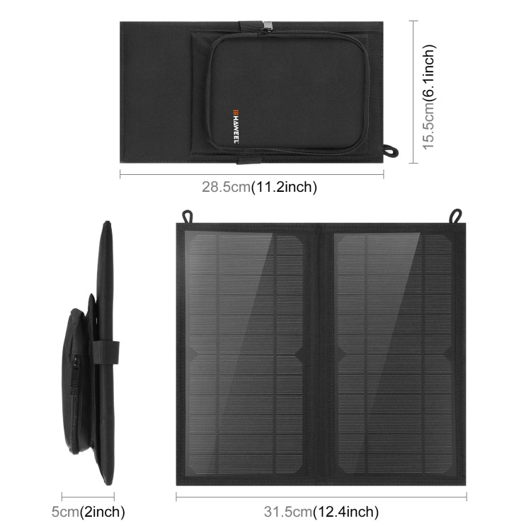 HAWEEL 12W 2 Panels Foldable Solar Panel Charger Bag with 5V / 3.1A Max Dual USB Ports, Support QC3.0 and AFC - Charger by HAWEEL | Online Shopping South Africa | PMC Jewellery | Buy Now Pay Later Mobicred