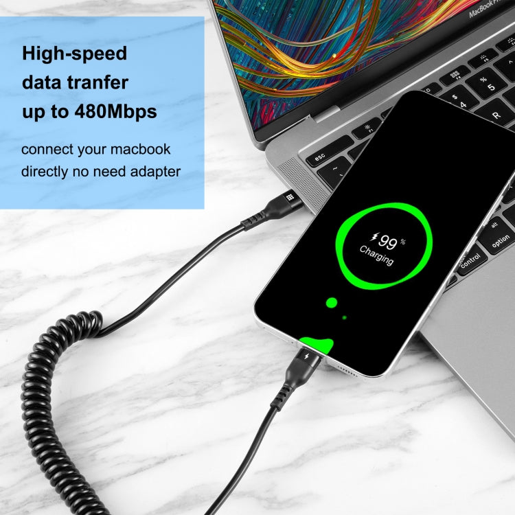 HAWEEL 1m 5A USB-C / Type-C to USB-C / Type-C Retractable Coiled PD Fast Charging Cable - USB-C & Type-C Cable by HAWEEL | Online Shopping South Africa | PMC TechLife | Buy Now Pay Later Mobicred
