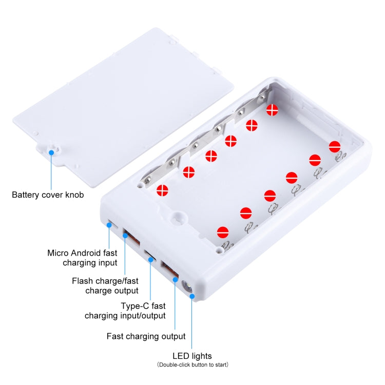 HAWEEL DIY 6 x 18650 Battery 24W Fast Charge Power Bank Box Case with Display, Not Include Battery (White) - Power Bank Box by HAWEEL | Online Shopping South Africa | PMC Jewellery | Buy Now Pay Later Mobicred