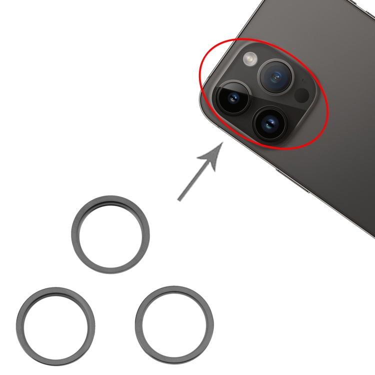 For iPhone 14 Pro 3PCS Rear Camera Glass Lens Metal Outside Protector Hoop Ring(Black) - Camera Series by PMc TechLife | Online Shopping South Africa | PMc TechLife | Buy Now Pay Later Mobicred