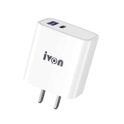 IVON AD52 18W USB-C / Type-C + USB Dual Port PD Fast Charge(US Plug) - USB Charger by IVON | Online Shopping South Africa | PMC Jewellery | Buy Now Pay Later Mobicred