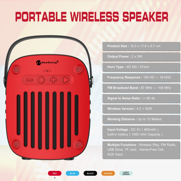 NewRixing NR-4014 Outdoor Portable Hand-held Bluetooth Speaker with Hands-free Call Function, Support TF Card & USB & FM & AUX (Black) - Desktop Speaker by NewRixing | Online Shopping South Africa | PMC Jewellery | Buy Now Pay Later Mobicred