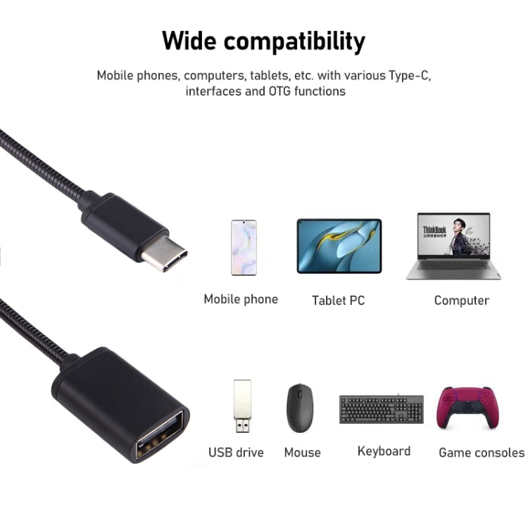 8.3cm USB Female to Type-C Male Metal Wire OTG Cable Charging Data Cable(Black) - OTG Adapter by PMC TechLife | Online Shopping South Africa | PMC TechLife | Buy Now Pay Later Mobicred