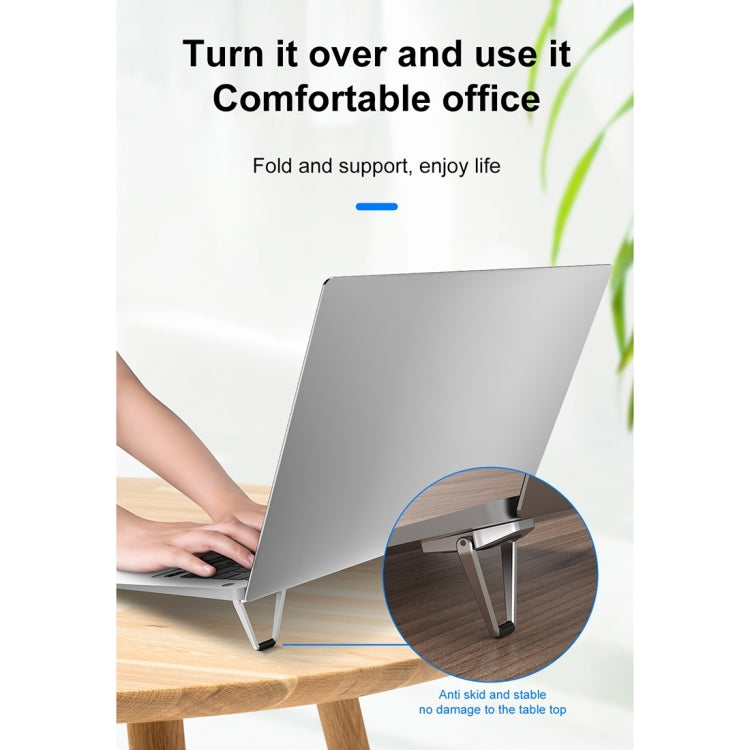 2 PCS R-JUST BJ01 Universal Stickable Shield Shape Laptop Foldable Stand(Silver) - free shipping - PMC TechLife - Order now!