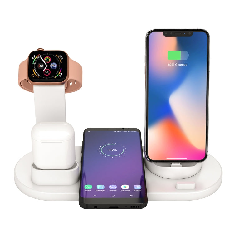 HQ-UD15 5 in 1 8 Pin + Micro USB + USB-C / Type-C Interfaces + 8 Pin Earphone Charging Interface + Wireless Charging Charger Base with Watch Stand (White) - Multifunction Charger by PMC Jewellery | Online Shopping South Africa | PMC Jewellery | Buy Now Pay Later Mobicred