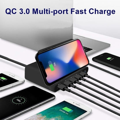 828W 7 in 1 60W QC 3.0 USB Interface + 4 USB Ports + USB-C / Type-C Interface + Wireless Charging Multi-function Charger with Mobile Phone Holder Function, AU Plug(Black) - Multifunction Charger by PMC Jewellery | Online Shopping South Africa | PMC Jewellery | Buy Now Pay Later Mobicred