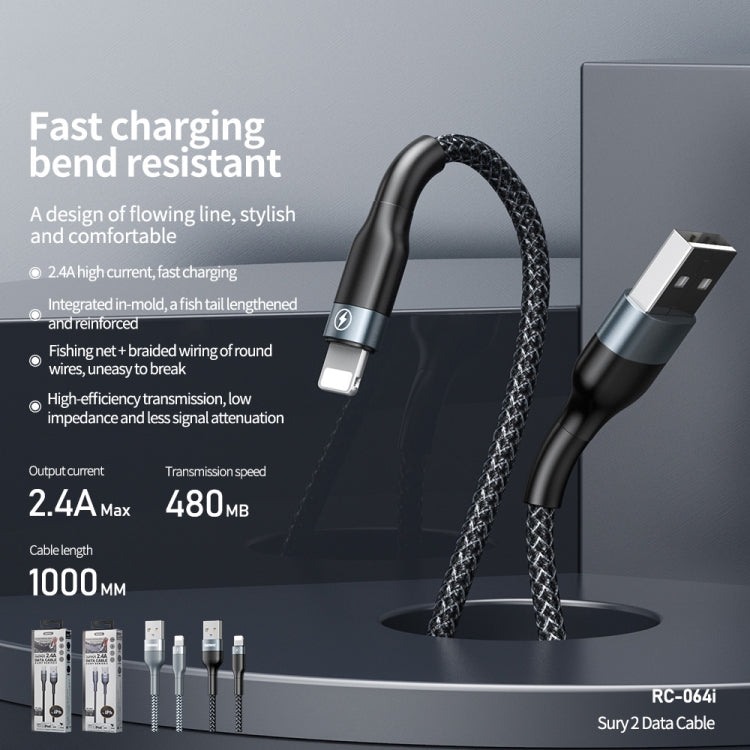 REMAX RC-064i Sury 2 Series 1m 2.4A USB to 8 Pin Data Cable for iPhone, iPad(Silver) - Normal Style Cable by REMAX | Online Shopping South Africa | PMC Jewellery | Buy Now Pay Later Mobicred