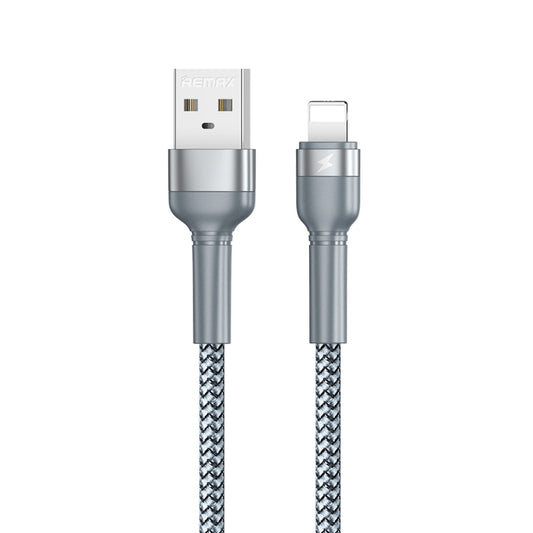 REMAX RC-124i 1m 2.4A USB to 8 Pin Aluminum Alloy Braid Fast Charging Data Cable for iPhone, iPad(Silver) - Normal Style Cable by REMAX | Online Shopping South Africa | PMC Jewellery | Buy Now Pay Later Mobicred