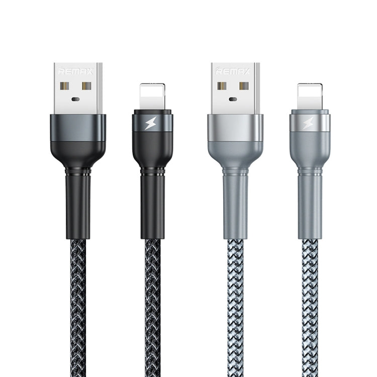 REMAX RC-124i 1m 2.4A USB to 8 Pin Aluminum Alloy Braid Fast Charging Data Cable for iPhone, iPad(Silver) - Normal Style Cable by REMAX | Online Shopping South Africa | PMC Jewellery | Buy Now Pay Later Mobicred