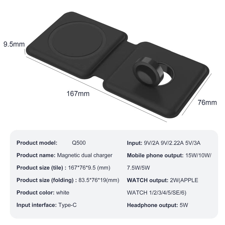 Q500 Foldable Magnetic Dual Wireless Charger for Phones / iWatch / AirPods(Black) - Wireless Charger by PMC Jewellery | Online Shopping South Africa | PMC Jewellery | Buy Now Pay Later Mobicred