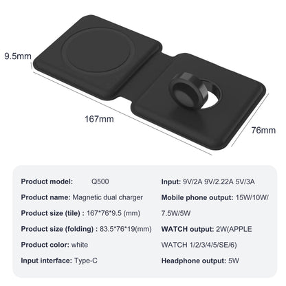 Q500 Foldable Magnetic Dual Wireless Charger for Phones / iWatch / AirPods(Black) - Wireless Charger by PMC Jewellery | Online Shopping South Africa | PMC Jewellery | Buy Now Pay Later Mobicred