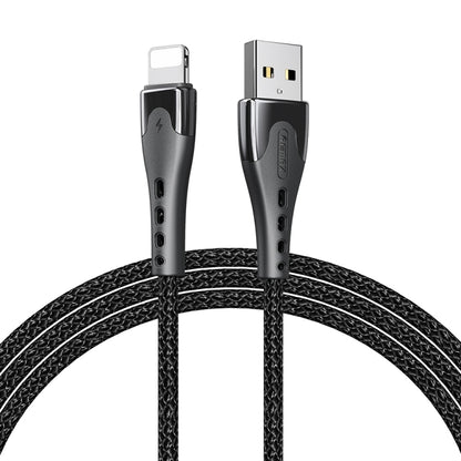 REMAX RC-150i KAWAY Series 1m 2.4A USB to 8 Pin Aluminum Alloy Braid Fast Charging Data Cable (Black) - Normal Style Cable by PMC Jewellery | Online Shopping South Africa | PMC Jewellery | Buy Now Pay Later Mobicred