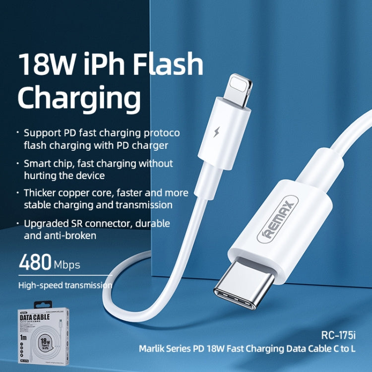 REMAX Marlik Series RC-175i PD 20W USB-C / Type-C to 8 Pin Interface Fast Charging Data Cable, Cable Length: 1m (White) - Normal Style Cable by REMAX | Online Shopping South Africa | PMC Jewellery | Buy Now Pay Later Mobicred