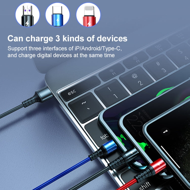 K061 1.2m 5A 3 in 1 USB to 8 Pin + USB-C / Type-C + Micro USB Round Fast Charging Data Cable - free shipping - PMC Jewellery - Order now!
