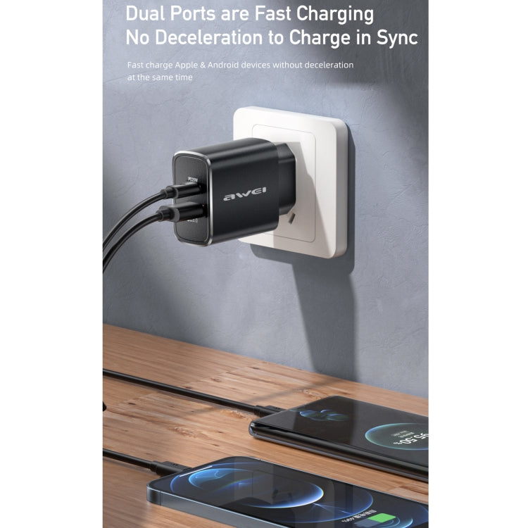 awei PD7 20W QC + PD Fast Charging Travel Charger Power Adapter, EU Plug (Black) - USB Charger by awei | Online Shopping South Africa | PMC Jewellery | Buy Now Pay Later Mobicred