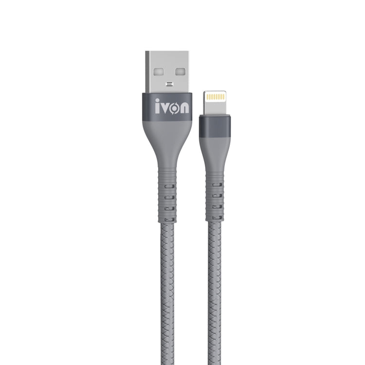 IVON CA92 2.4A Max USB to 8 Pin Rubber Fast Charging Data Cable, Length: 1.5m (Grey) - Normal Style Cable by IVON | Online Shopping South Africa | PMC Jewellery | Buy Now Pay Later Mobicred