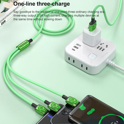 YT23085 Carved 3.5A 3 in 1 USB to Type-C / 8 Pin / Micro USB Fast Charging Cable, Cable Length: 1.2m(Green) - Multifunction Cable by PMC Jewellery | Online Shopping South Africa | PMC Jewellery | Buy Now Pay Later Mobicred