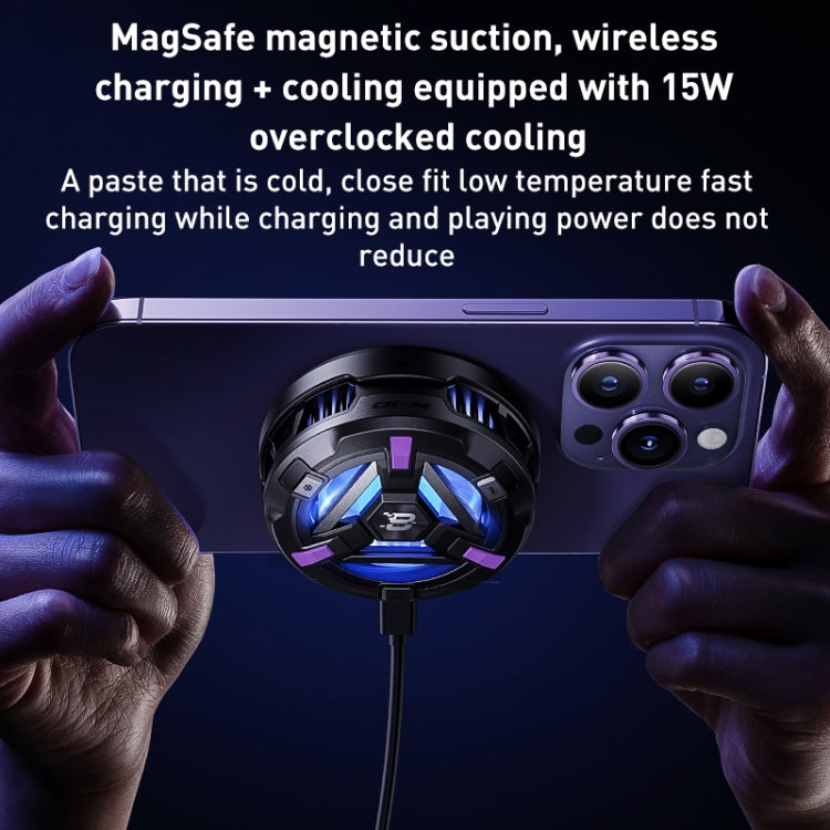 Benks W10 Portable 15W Wireless Charger Magnetic Cooling Fan with RGB Lights (Black) - Wireless Charger by Benks | Online Shopping South Africa | PMC Jewellery