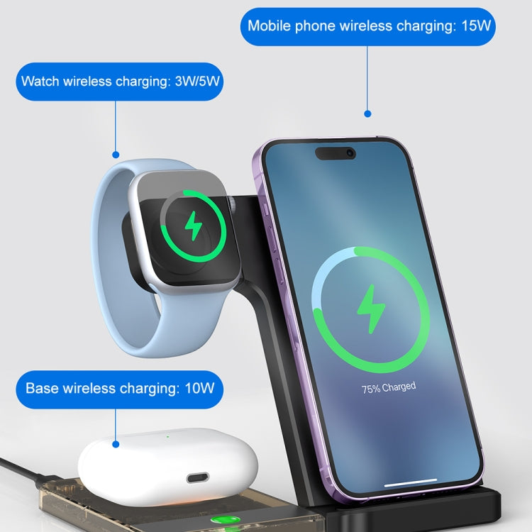 U17 15W 5 in 1 Folding Magnetic Wireless Charger with Night Light (Black) - free shipping - PMC Jewellery - Order now!