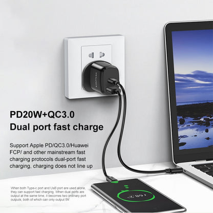 awei PD1 20W PD Type-C + QC 3.0 USB Interface Fast Charging Travel Charger with Data Cable, UK Plug - USB Charger by awei | Online Shopping South Africa | PMC Jewellery | Buy Now Pay Later Mobicred