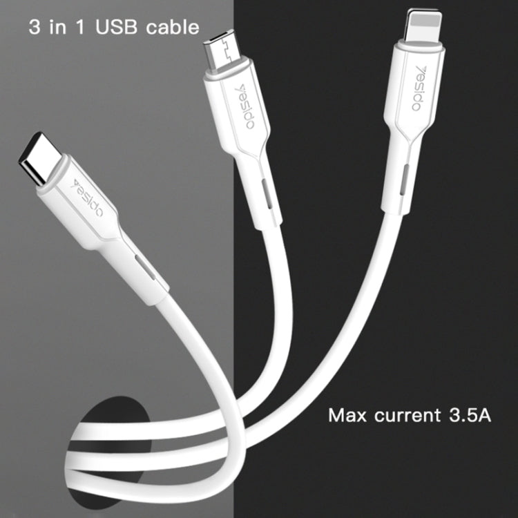 Yesido CA41 3.5A USB to 8 Pin + Micro USB + USB-C / Type-C Charging Cable, Length: 1m(Black) - Multifunction Cable by Yesido | Online Shopping South Africa | PMC Jewellery | Buy Now Pay Later Mobicred