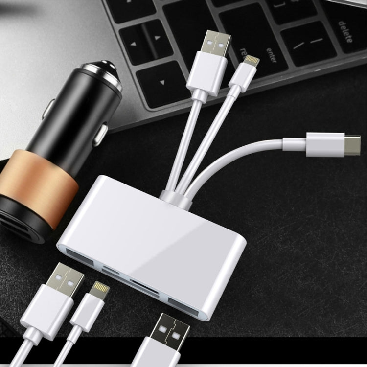 NK-1032 Pro 5 in 1 8 Pin + Type-C / USB-C + USB + TF Card + SD Card Multi-function Camera Reader Adapter - Converter & Adapter by PMC Jewellery | Online Shopping South Africa | PMC Jewellery | Buy Now Pay Later Mobicred