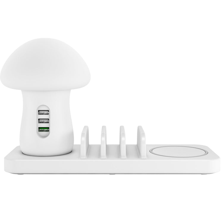 HQ-UD12 Universal 4 in 1 40W QC3.0 3 USB Ports + Wireless Charger Mobile Phone Charging Station with Mushroom Shape LED Light, Length: 1.2m, EU Plug(White) - Multifunction Charger by PMC Jewellery | Online Shopping South Africa | PMC Jewellery | Buy Now Pay Later Mobicred