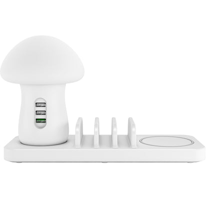 HQ-UD12 Universal 4 in 1 40W QC3.0 3 USB Ports + Wireless Charger Mobile Phone Charging Station with Mushroom Shape LED Light, Length: 1.2m, EU Plug(White) - Multifunction Charger by PMC Jewellery | Online Shopping South Africa | PMC Jewellery | Buy Now Pay Later Mobicred