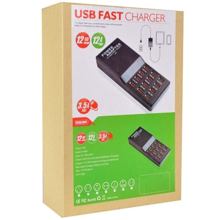 W-858 12A 12 Ports USB Fast Charging Dock Desktop Smart Charger AC100-240V, AU Plug (Black) - Multifunction Charger by PMC Jewellery | Online Shopping South Africa | PMC Jewellery | Buy Now Pay Later Mobicred