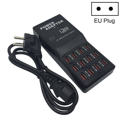 W-858 12A 12 Ports USB Fast Charging Dock Desktop Smart Charger AC100-240V, EU Plug (Black) - Multifunction Charger by PMC Jewellery | Online Shopping South Africa | PMC Jewellery | Buy Now Pay Later Mobicred