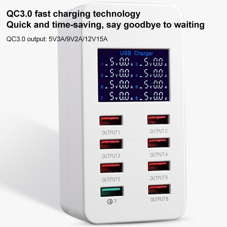 A8 50W 8 Ports USB + QC3.0 Smart Charging Station with Digital Display AC100-240V, US Plug - Multifunction Charger by PMC Jewellery | Online Shopping South Africa | PMC Jewellery | Buy Now Pay Later Mobicred