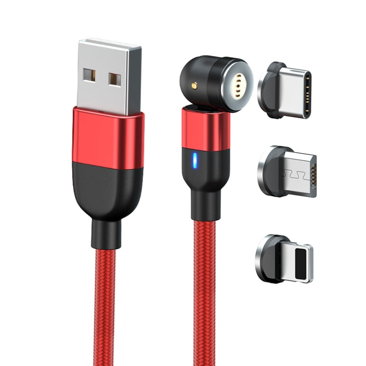 1m 3A Output 3 in 1 USB to 8 Pin + USB-C / Type-C + Micro USB 540 Degree Rotating Magnetic Data Sync Charging Cable(Red) - Charging Cable & Head by PMC Jewellery | Online Shopping South Africa | PMC Jewellery | Buy Now Pay Later Mobicred