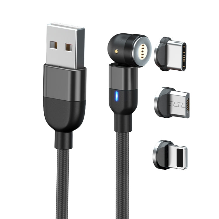 2m 3A Output 3 in 1 USB to 8 Pin + USB-C / Type-C + Micro USB 540 Degree Rotating Magnetic Data Sync Charging Cable(Black) - free shipping - PMC Jewellery - Order now!