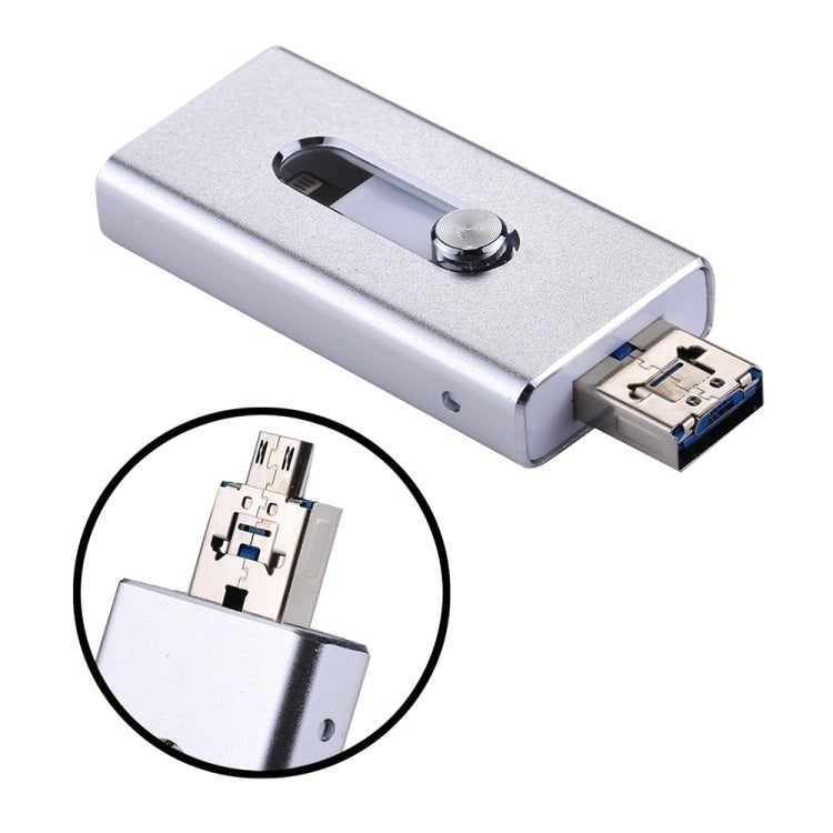 RQW-02 3 in 1 USB 2.0 & 8 Pin & Micro USB 128GB Flash Drive(Silver) - U Disk & Card Reader by PMC Jewellery | Online Shopping South Africa | PMC Jewellery | Buy Now Pay Later Mobicred