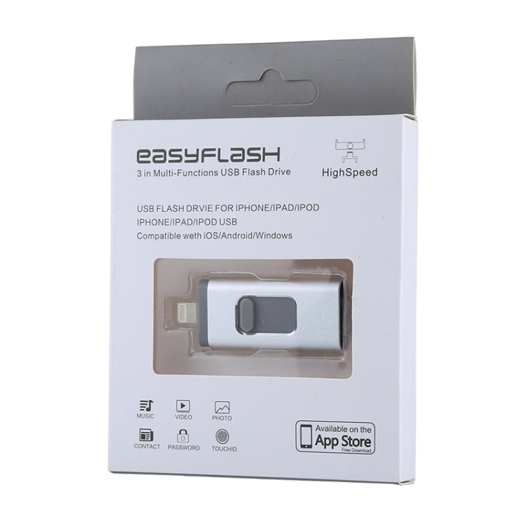 easyflash RQW-01B 3 in 1 USB 2.0 & 8 Pin & Micro USB 32GB Flash Drive(Silver) - U Disk & Card Reader by PMC Jewellery | Online Shopping South Africa | PMC Jewellery | Buy Now Pay Later Mobicred