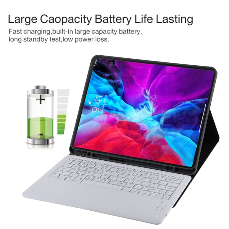 T129 Detachable Bluetooth White Keyboard Microfiber Leather Tablet Case for iPad Pro 12.9 inch (2020), with Holder (Black) - For iPad Pro by PMC Jewellery | Online Shopping South Africa | PMC Jewellery | Buy Now Pay Later Mobicred