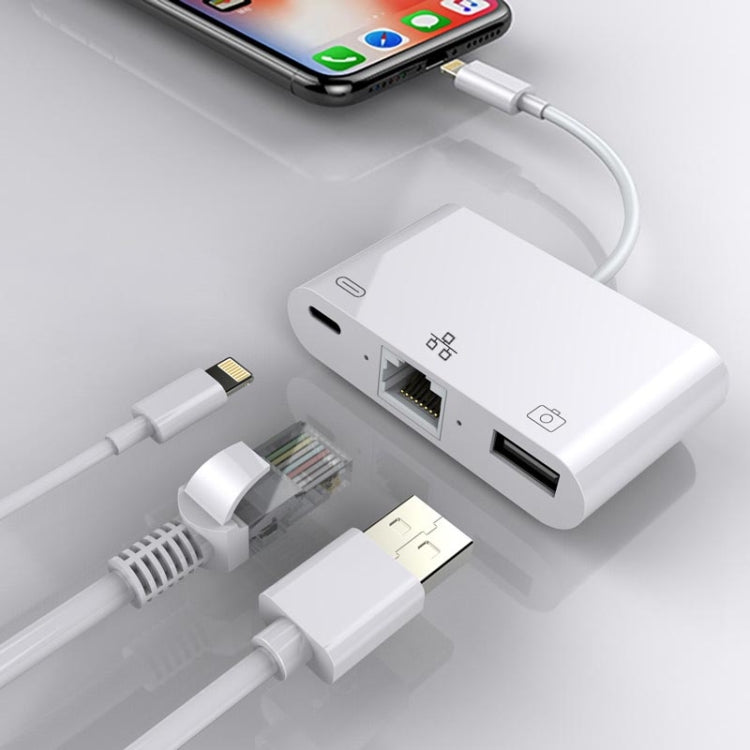 8 Pin to RJ45 1000Mbps Network Adapter + Charging Port + Camera USB Read Multi-function Converter - free shipping - PMC Jewellery - Order now!