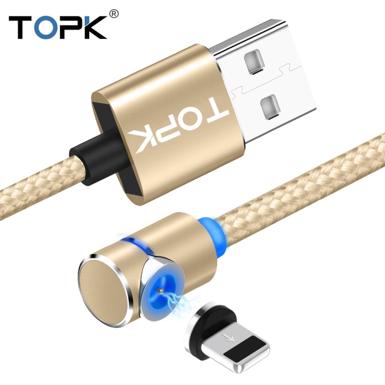 TOPK AM30 1m 2.4A Max USB to 8 Pin 90 Degree Elbow Magnetic Charging Cable with LED Indicator(Gold) - Charging Cable & Head by TOPK | Online Shopping South Africa | PMC Jewellery | Buy Now Pay Later Mobicred