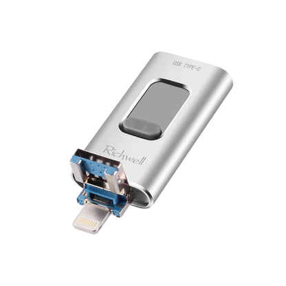 Richwell 3 in 1 16G Type-C + 8 Pin + USB 3.0 Metal Push-pull Flash Disk with OTG Function(Silver) - U Disk & Card Reader by Richwell | Online Shopping South Africa | PMC Jewellery | Buy Now Pay Later Mobicred