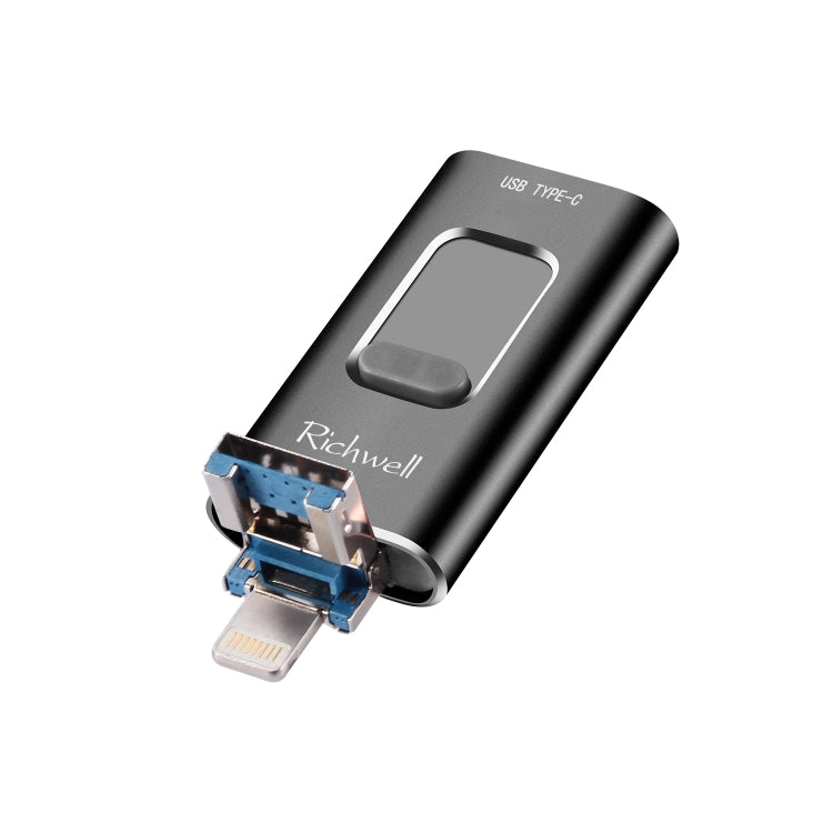 Richwell 3 in 1 128G Type-C + 8 Pin + USB 3.0 Metal Push-pull Flash Disk with OTG Function(Black) - U Disk & Card Reader by Richwell | Online Shopping South Africa | PMC Jewellery | Buy Now Pay Later Mobicred