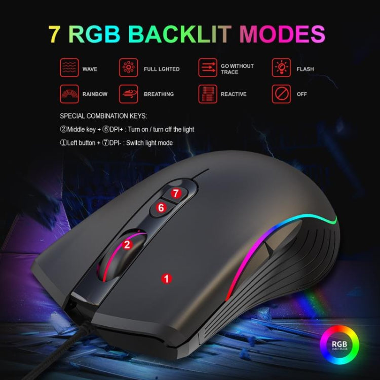 HXSJ A867 USB 6400DPI Four-speed Adjustable RGB Illuminate Wired E-sport Gaming Mouse, Length: 1.5m - Wired Mice by HXSJ | Online Shopping South Africa | PMC Jewellery | Buy Now Pay Later Mobicred