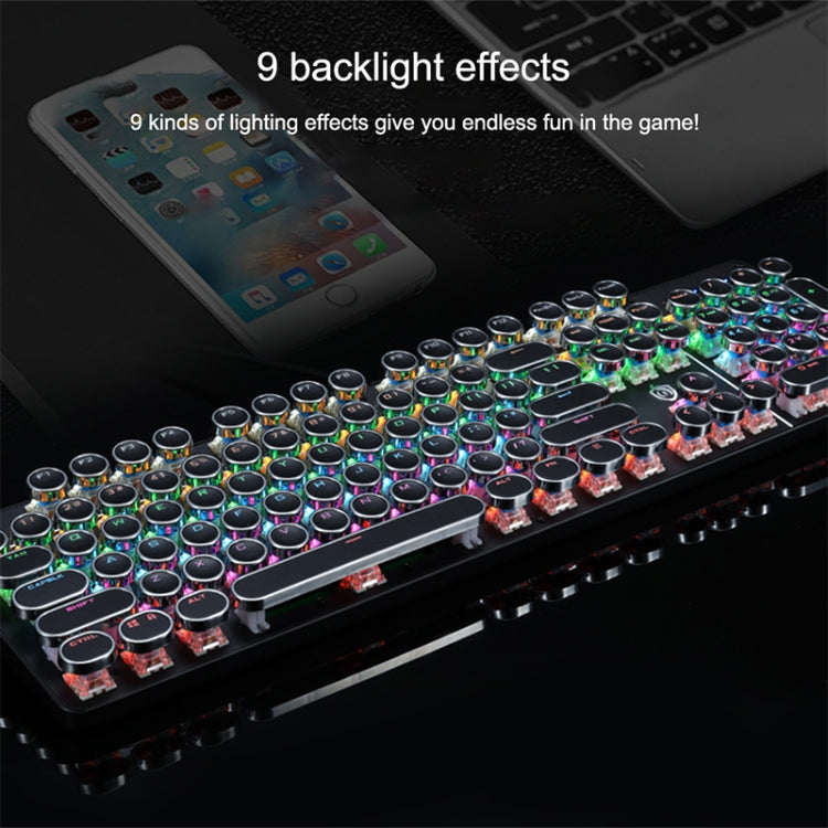 MSEZ HJK900-7 104-keys Electroplated Transparent Character Punk Keycap Colorful Backlit Wired Mechanical Gaming Keyboard(Black) - Wired Keyboard by MS&EZ | Online Shopping South Africa | PMC Jewellery | Buy Now Pay Later Mobicred