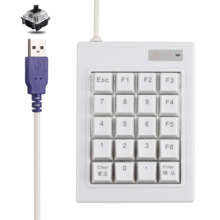 DX-20A 20-keys USB Wired Mechanical Black Shaft Mini Numeric Keyboard (White) - Mini Keyboard by PMC Jewellery | Online Shopping South Africa | PMC Jewellery | Buy Now Pay Later Mobicred