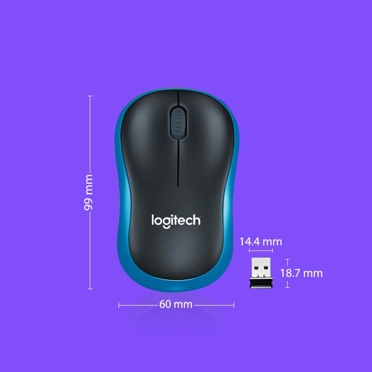 Logitech M186 Wireless Mouse Office Power Saving USB Laptop Desktop Computer Universal (Black Blue) - Wireless Mice by Logitech | Online Shopping South Africa | PMC Jewellery | Buy Now Pay Later Mobicred