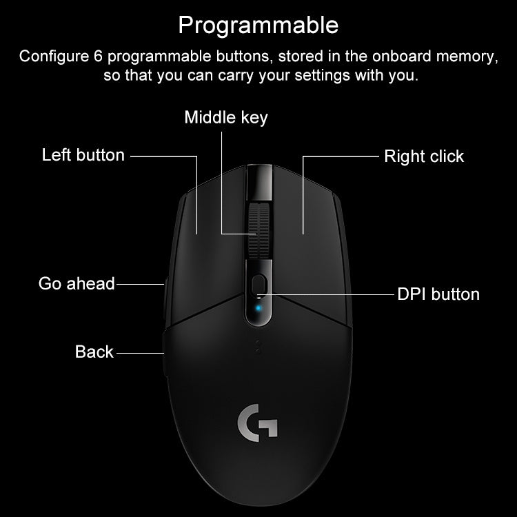 Logitech G304 LIGHTSPEED 12000 DPI 6 Programmable Buttons HERO Sensor Wireless Gaming Mouse (Black) - Wireless Mice by Logitech | Online Shopping South Africa | PMC Jewellery | Buy Now Pay Later Mobicred