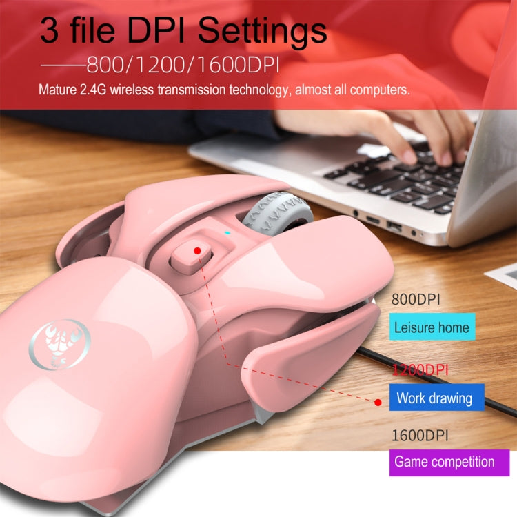 HXSJ T37 2.4GHz 1600dpi 3-modes Adjustable Wireless Mute Mouse (Pink) - Wireless Mice by HXSJ | Online Shopping South Africa | PMC Jewellery | Buy Now Pay Later Mobicred