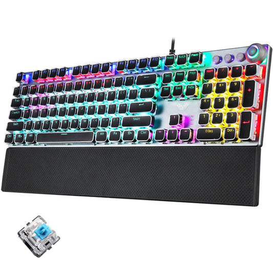 AULA F2088 108 Keys Mixed Light Plating Punk Mechanical Blue Switch Wired USB Gaming Keyboard with Metal Button(Silver) - Wired Keyboard by AULA | Online Shopping South Africa | PMC Jewellery | Buy Now Pay Later Mobicred