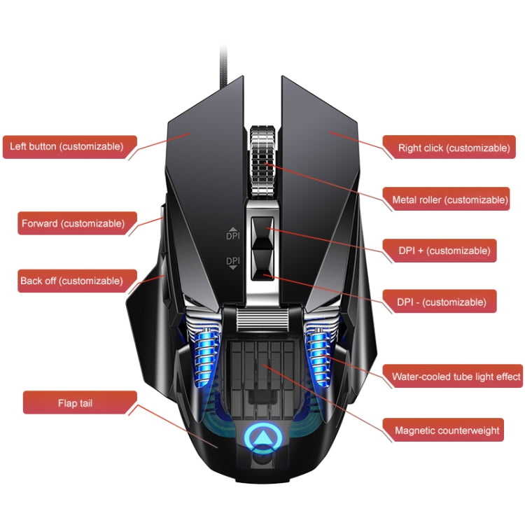 YINDIAO G10 7200DPI 7-modes Adjustable 7-keys RGB Light Wired Metal Mechanical Hard Core Macro Mouse, Style: Audio Version(Silver) - Wired Mice by YINDIAO | Online Shopping South Africa | PMC Jewellery | Buy Now Pay Later Mobicred